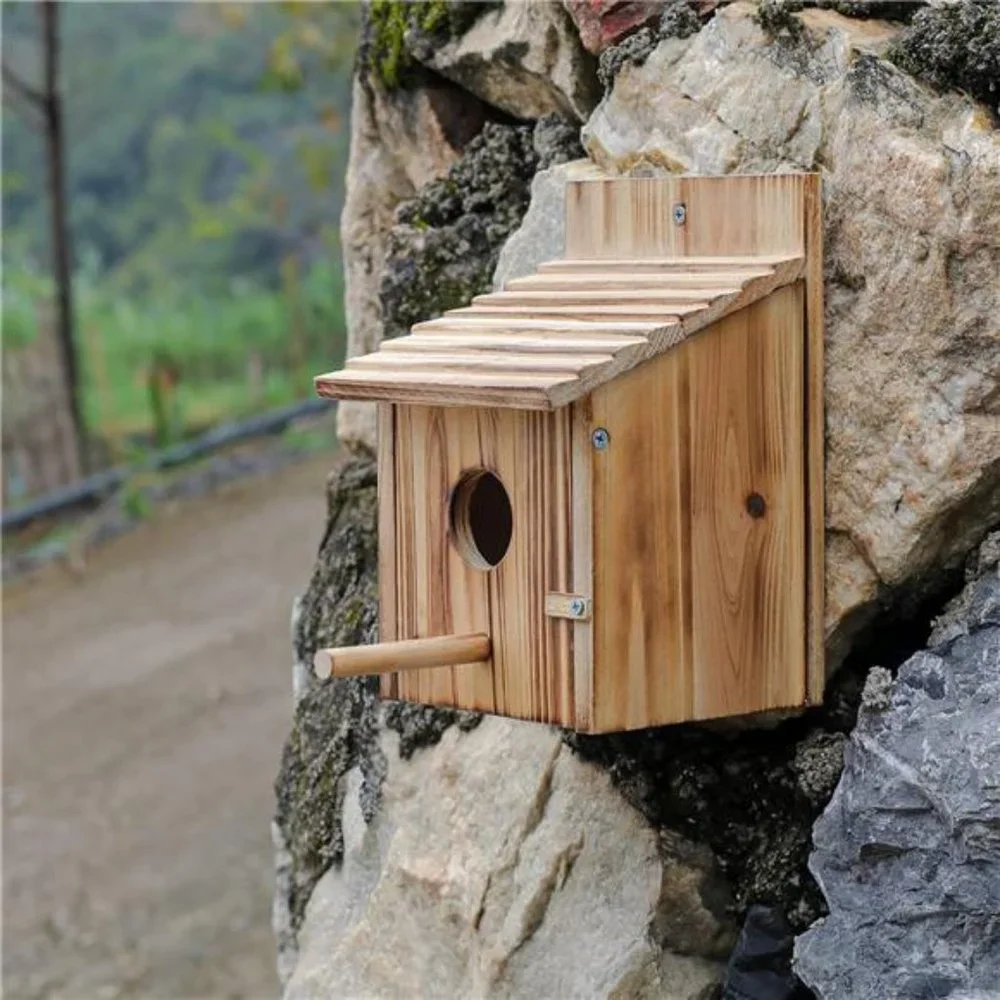 Wood Bird Houses for Outside with Pole Wooden Bird House for Finch Bluebird
